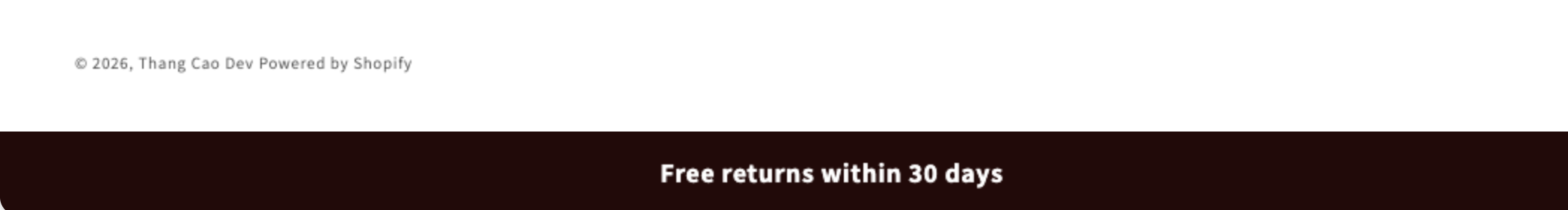 An announcement bar at the bottom of the page, below the store footer