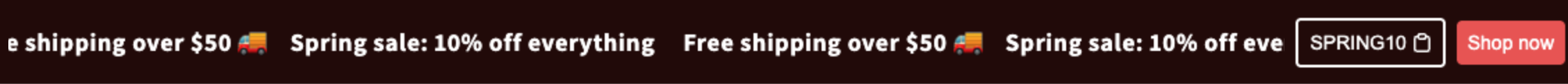 The published announcement bar at the top of the store on desktop