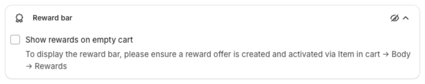 Reward bar setting Show rewards on empty cart with the note about creating a reward offer