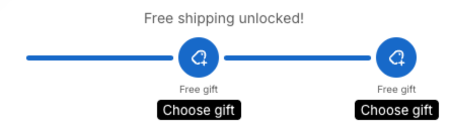 Rewards bar with two Free gift tiers and a Choose gift button under each tier icon