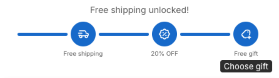 Rewards bar with Free shipping unlocked, three tier icons and the Choose gift button