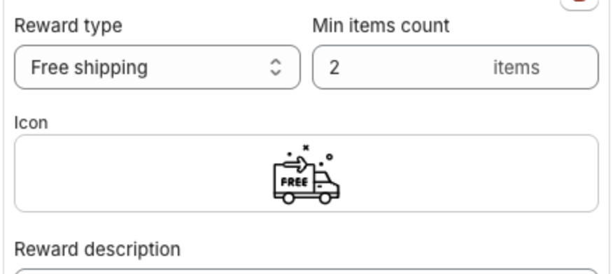 Icon box of the tier showing the selected free shipping truck icon