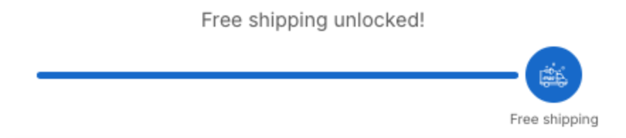 Rewards bar with one tier: Free shipping unlocked!, a full bar and the truck icon with Free shipping at the end