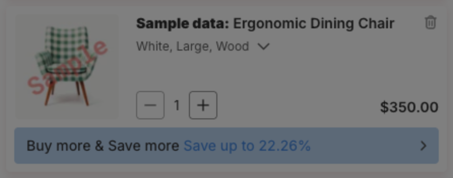 A cart item with the tip Buy more & Save more Save up to 22.26%