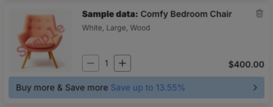 A cart item with the tip Buy more & Save more Save up to 13.55%