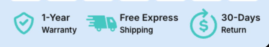 Trust badges in the cart: 1-Year Warranty, Free Express Shipping and 30-Days Return