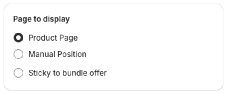 Page to display for a product page timer: Product Page, Manual Position and Sticky to bundle offer