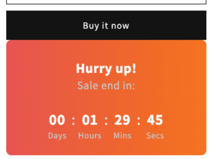 Countdown timer Hurry up! Sale end in below the Buy it now button