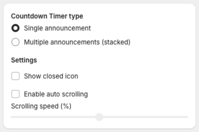 Countdown Timer type and Settings