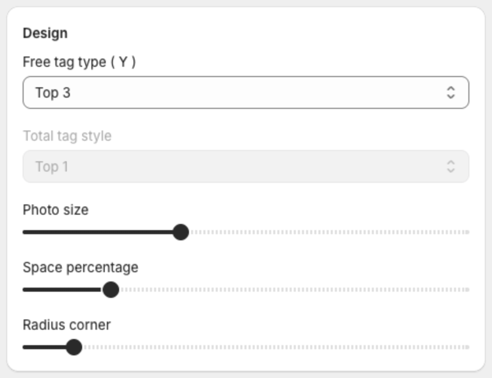Design card with Photo size and Space percentage