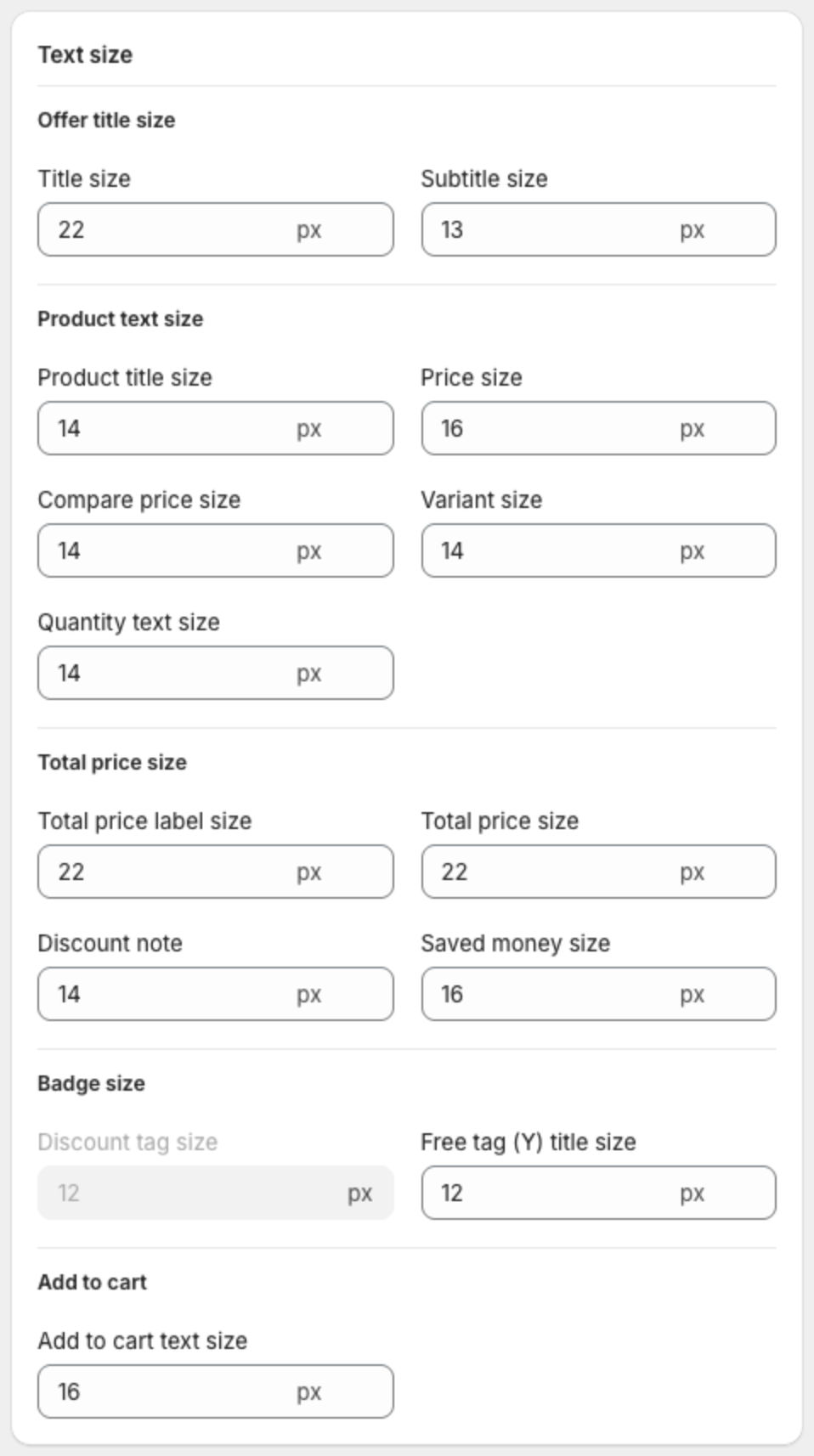 Text size card