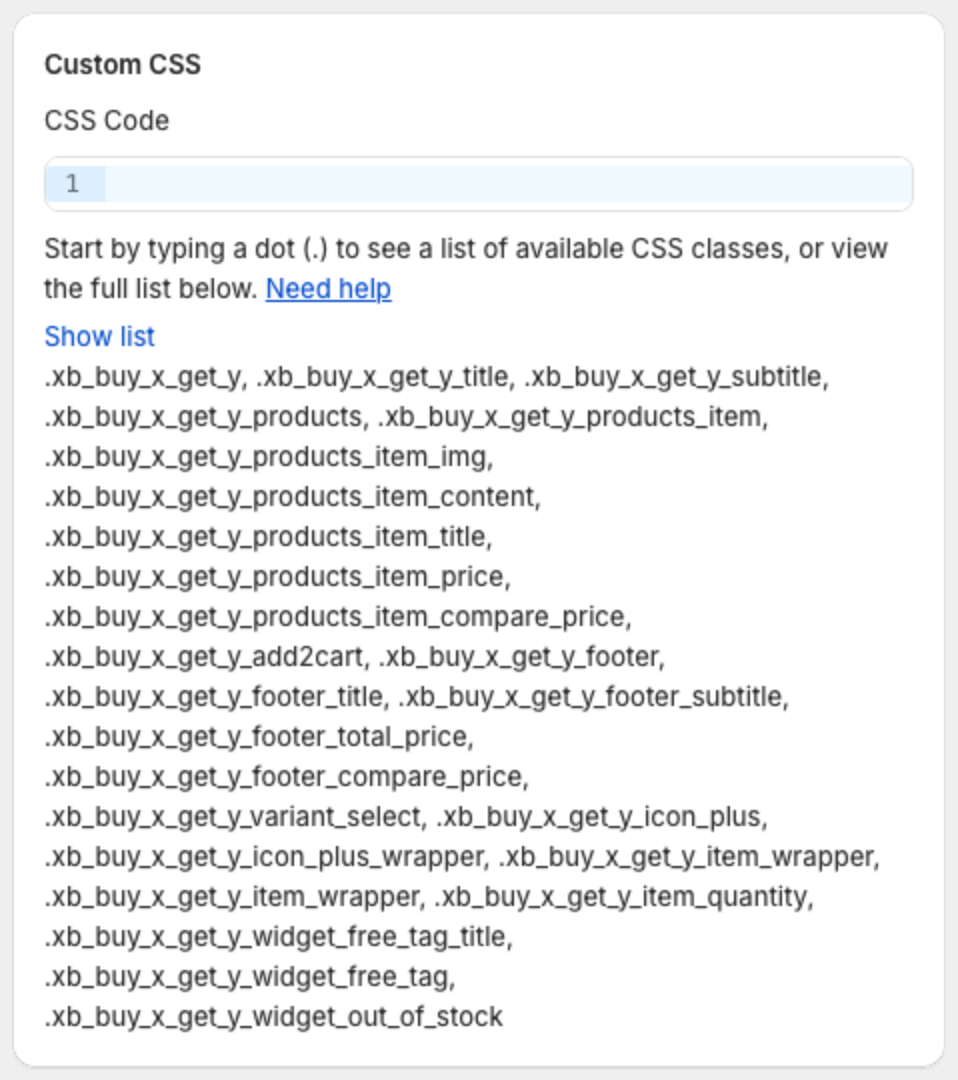 Custom CSS with the list of CSS classes