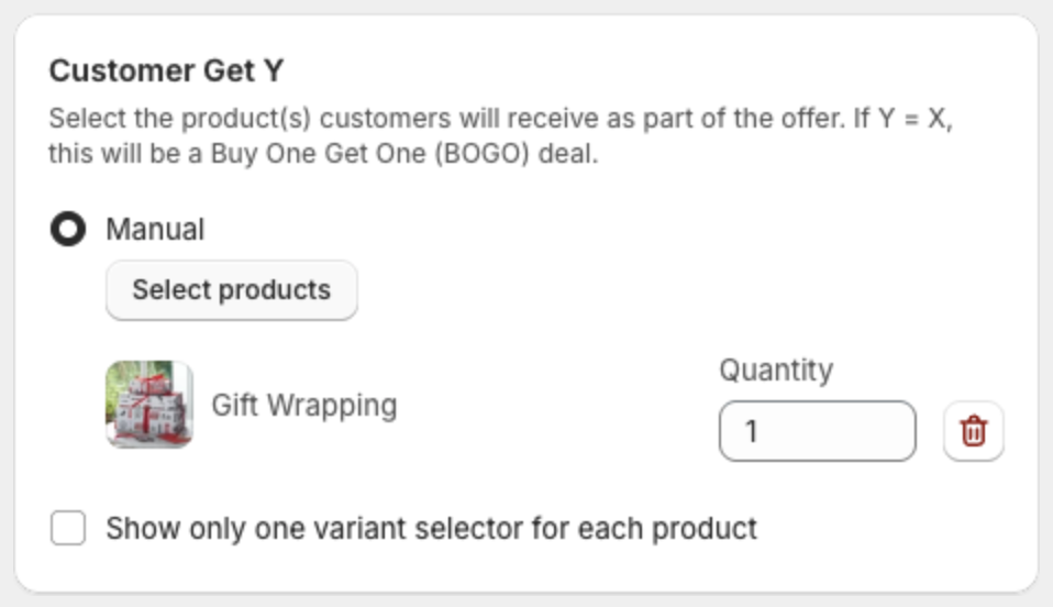 Customer Get Y with Gift Wrapping selected