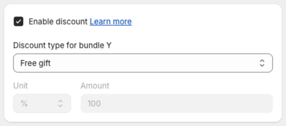 Enable discount with Discount type for bundle Y set to Free gift