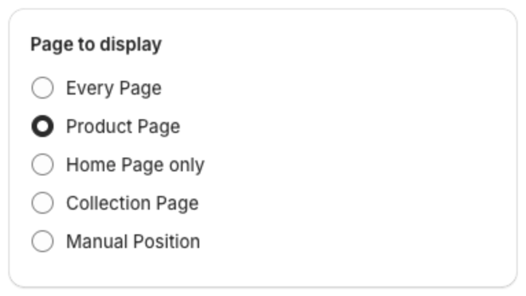 Page to display options with Product Page selected