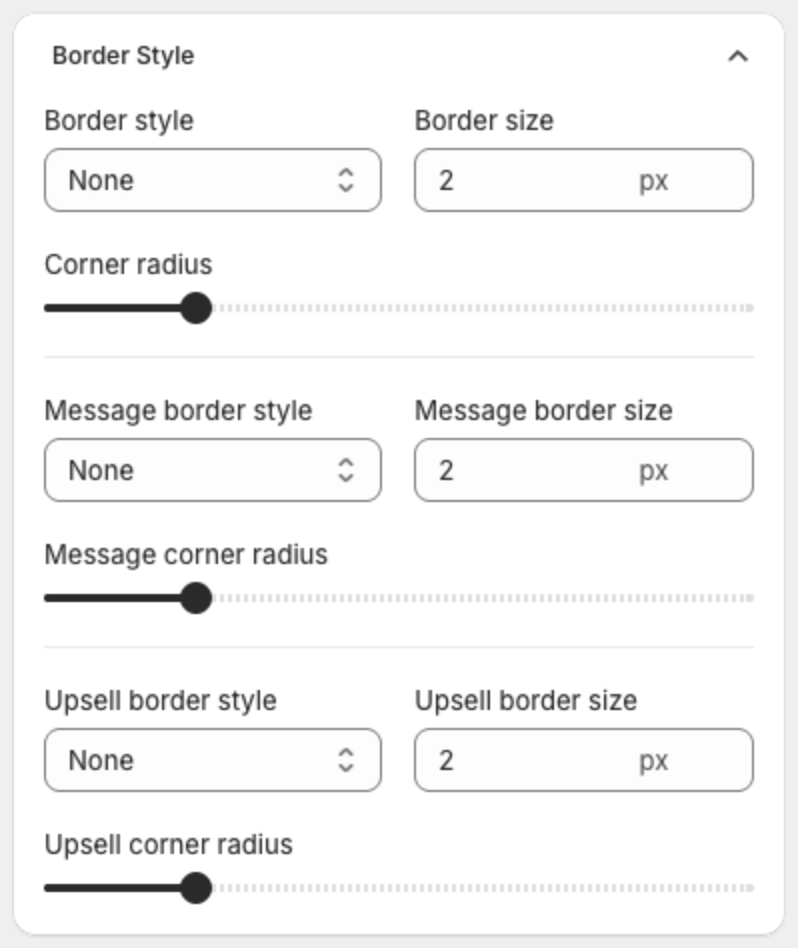 Border Style card with bar, message and upsell borders