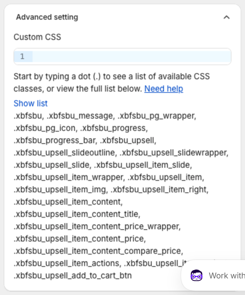 Advanced setting with Custom CSS and the list of CSS classes