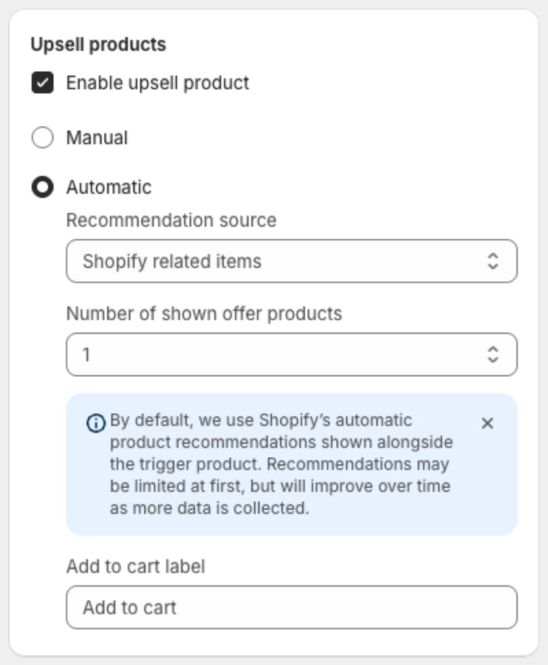Upsell products with Automatic selected, Shopify related items and the number of products
