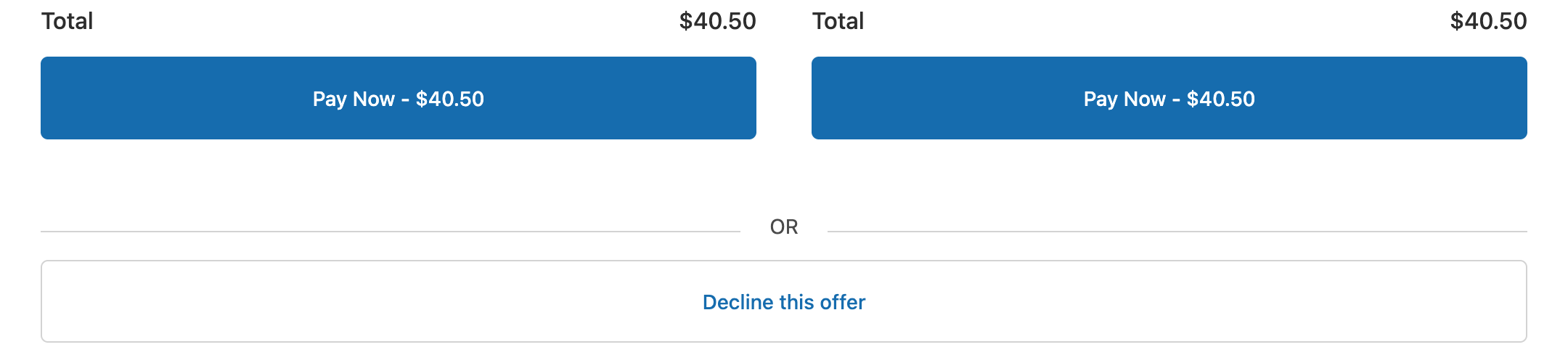 Decline this offer button below the offer products
