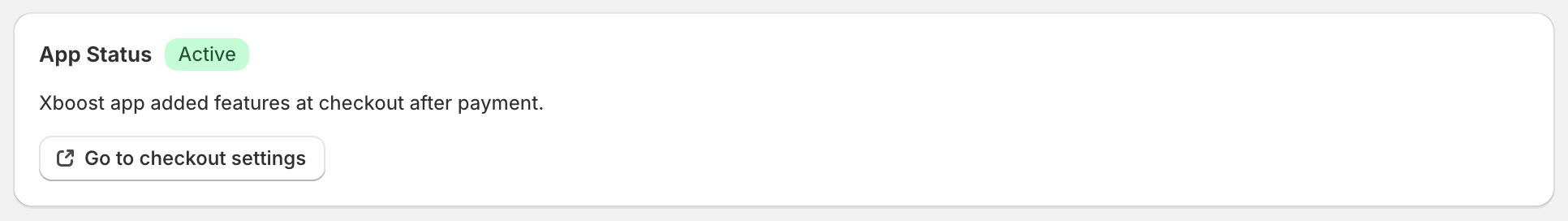 App Status card showing Active and the Go to checkout settings button