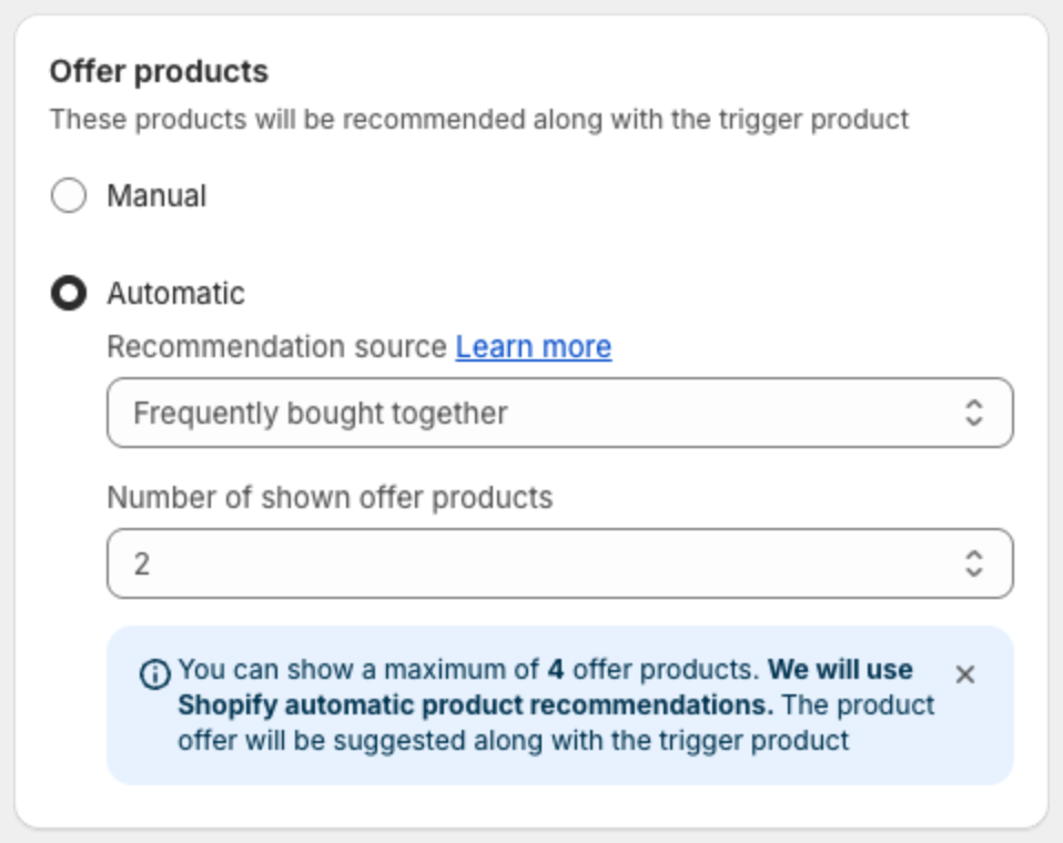 Offer products for add-ons with Automatic and the recommendation source