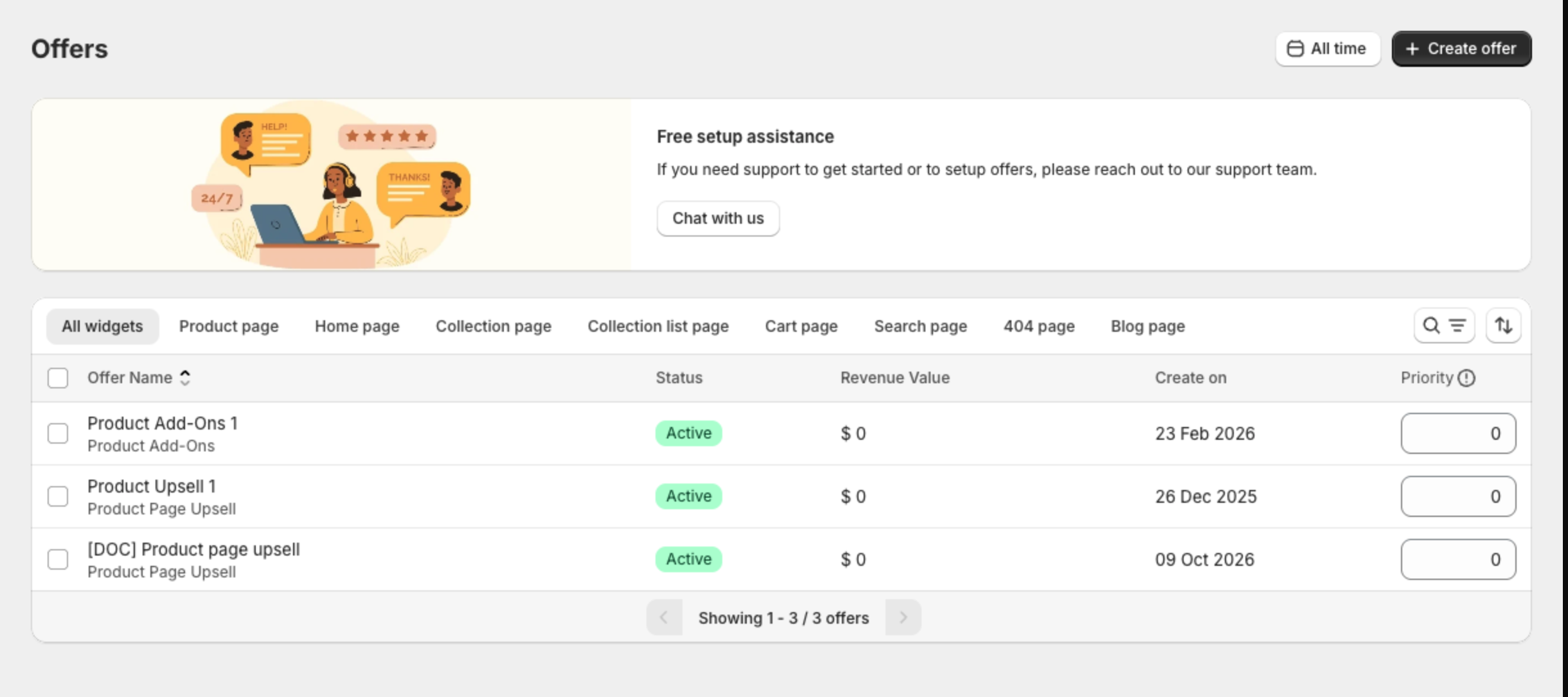 Offers page with Product Add-Ons and Product Page Upsell offers