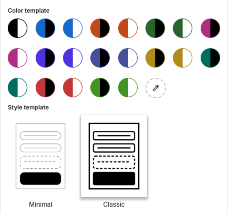 Color template swatches and the Minimal and Classic style templates
