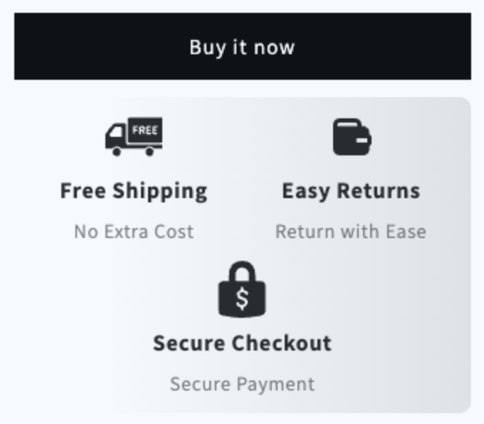 Trust badges with Free Shipping, Easy Returns and Secure Checkout below the Buy it now button