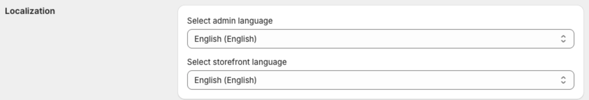 Localization with Select admin language and Select storefront language