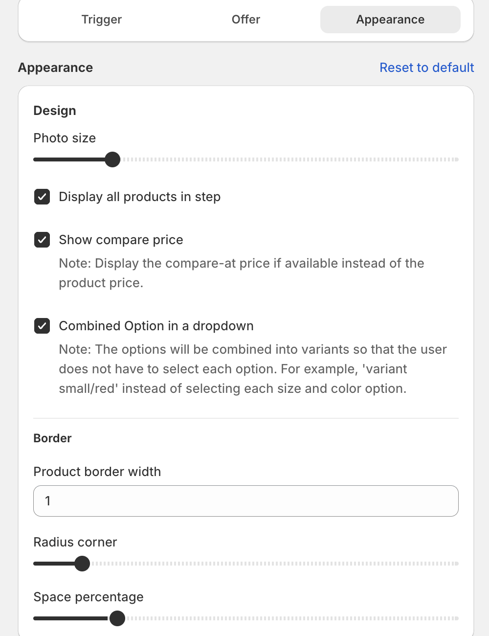 Appearance step with Design, Border and Colors settings