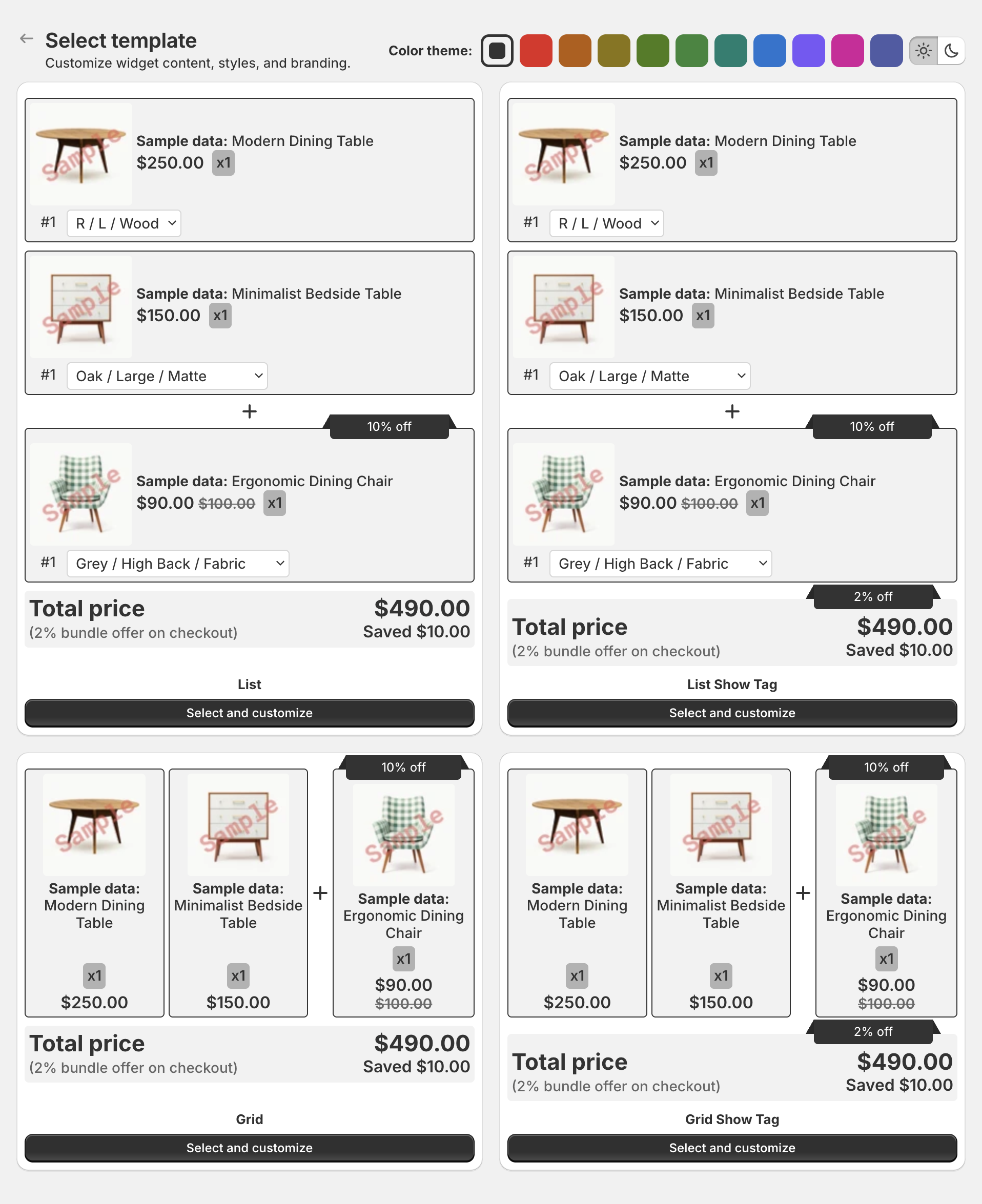 Select template page with Buy X Get Y templates