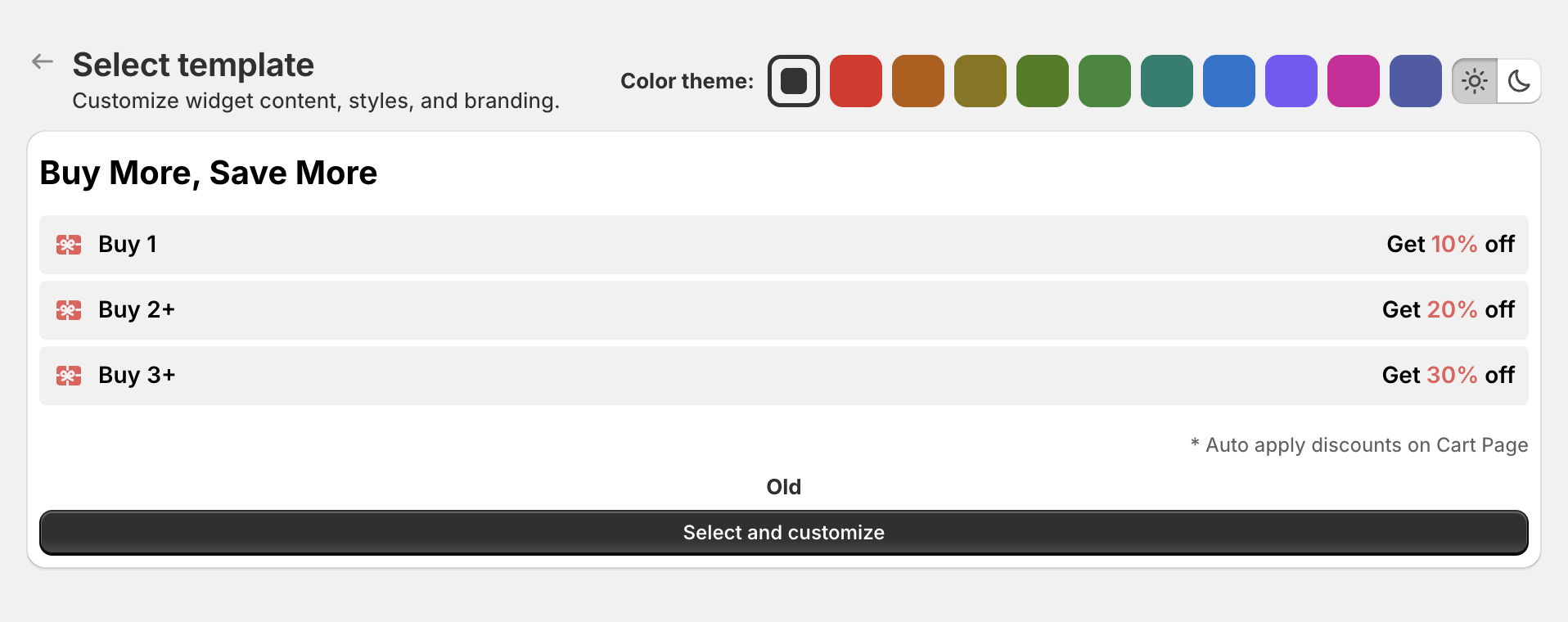 Select template page with the Mix & match template